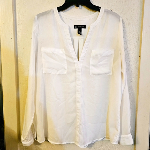 INC International Concepts Tops - INC White Chiffon Office Blouse 10 L